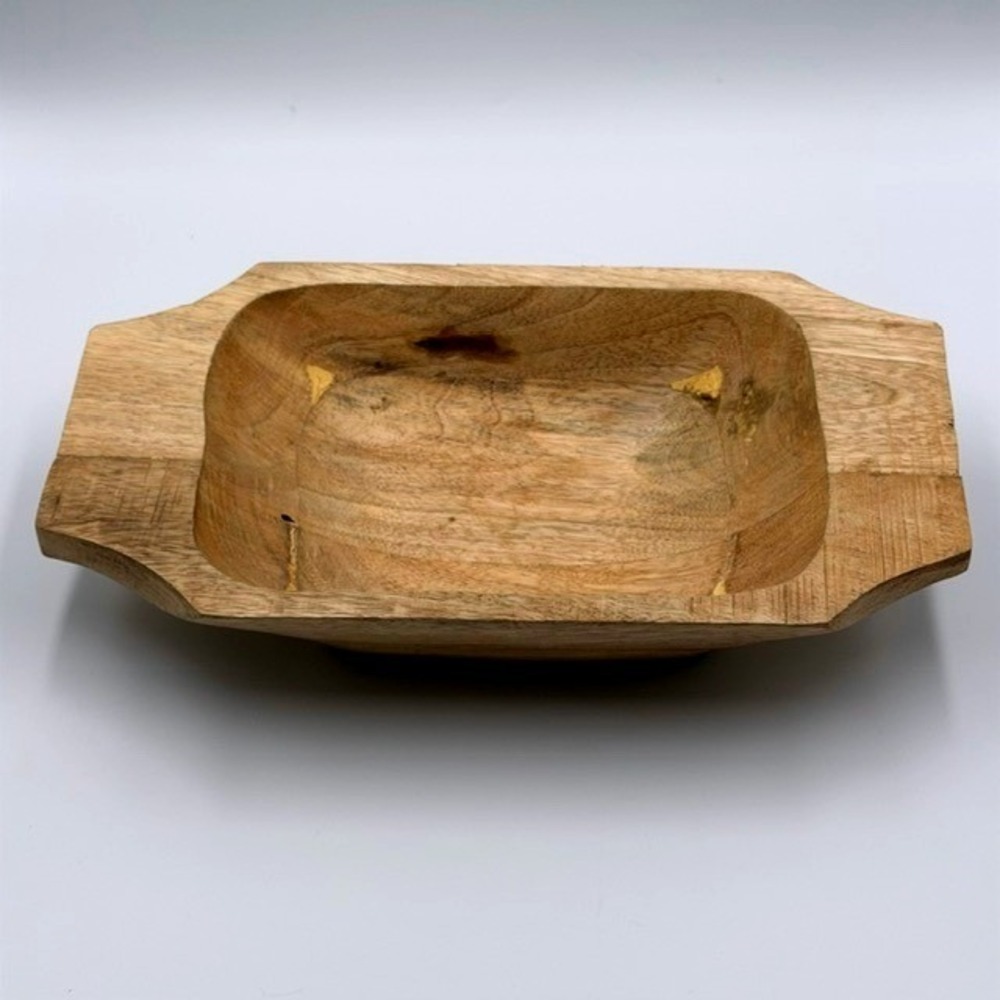Natural Mango Wood Rectangular Serving Bowl with Handles Food Safe 12 Inch
